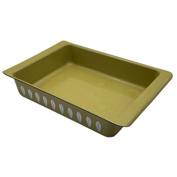 Cathrineholm Enamel Baking Pan Avocado Green White Lotus 14" x 9" Lasagna Pan - Picture 2 of 8